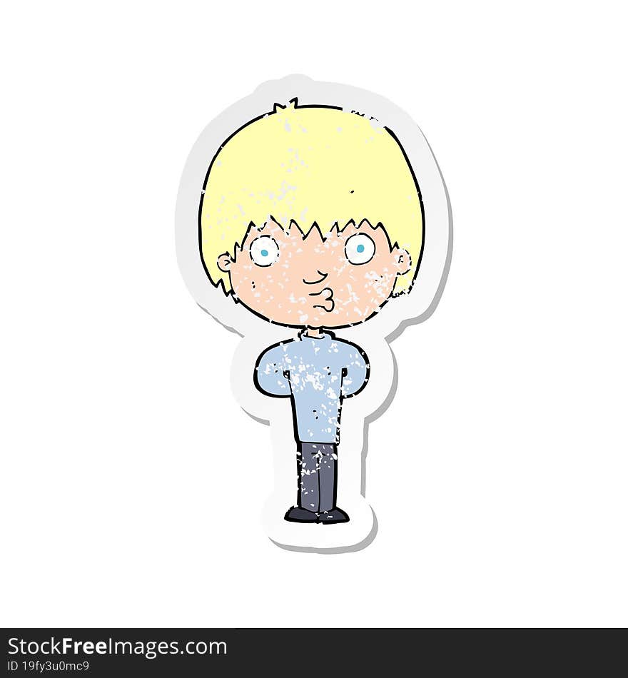 retro distressed sticker of a cartoon whistling boy