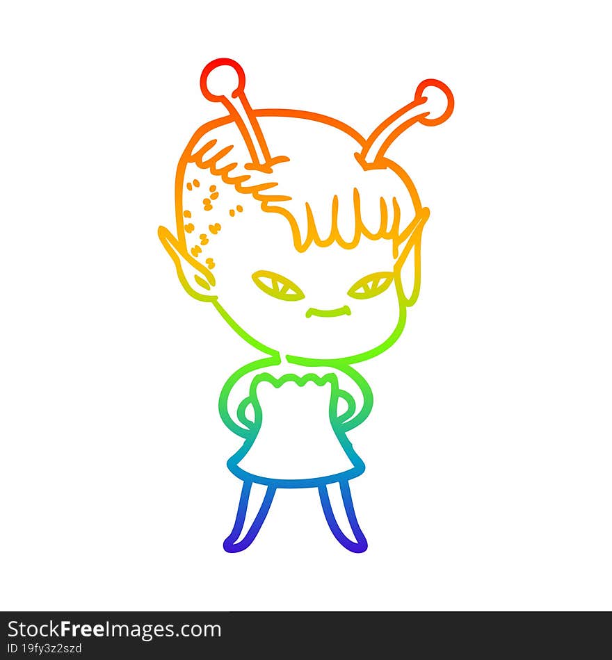 rainbow gradient line drawing cute cartoon alien girl