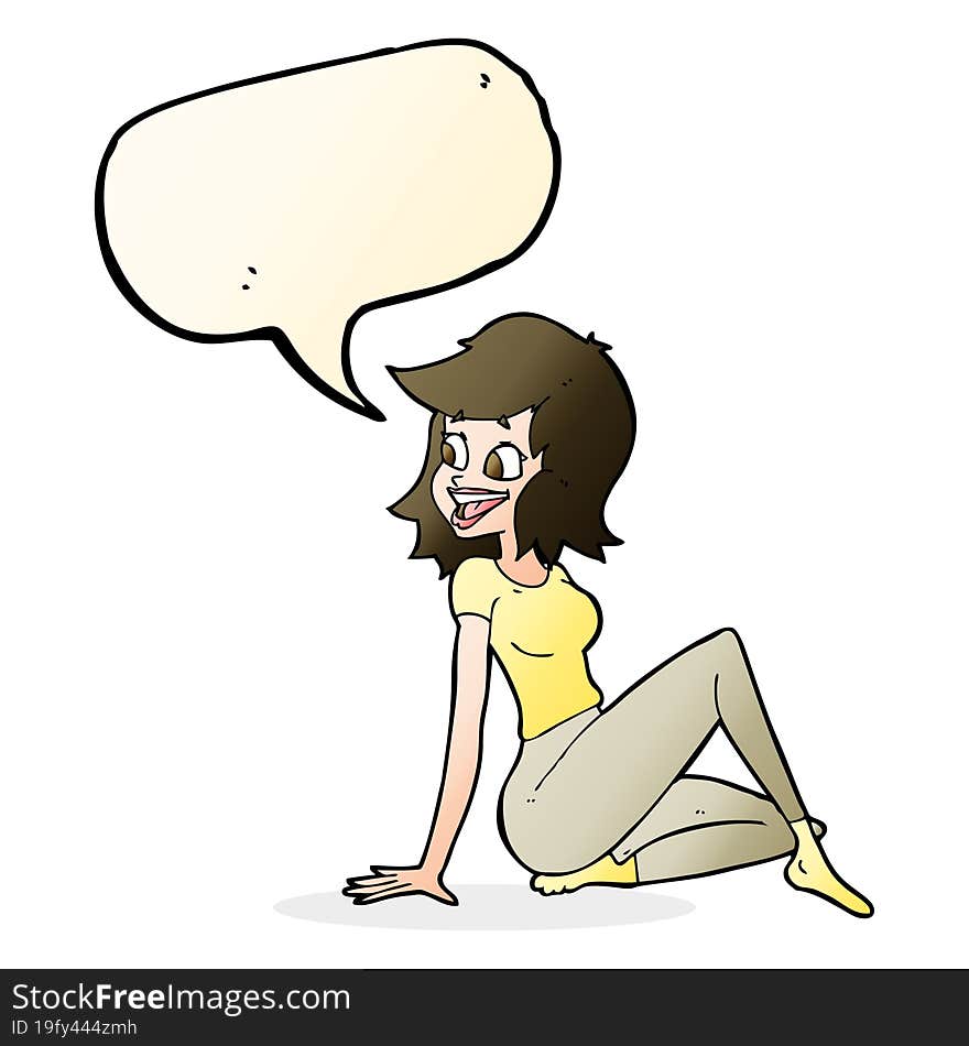 cartoon pretty woman looking happy with speech bubble