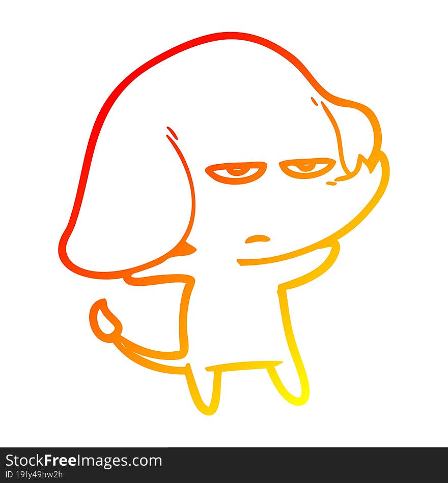 Warm Gradient Line Drawing Annoyed Cartoon Elephant