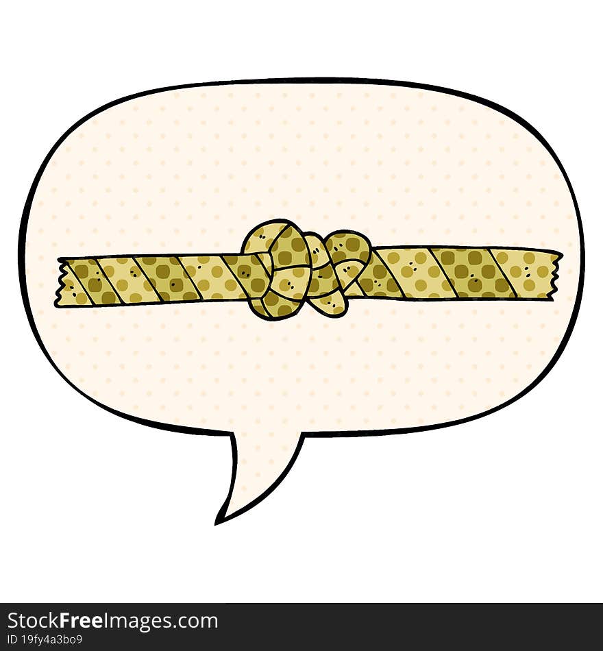 cartoon knotted rope and speech bubble in comic book style