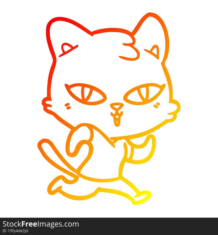 warm gradient line drawing cartoon cat out for a run