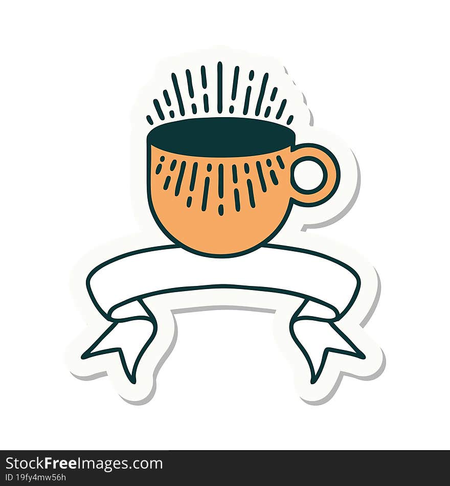 tattoo sticker with banner of cup of coffee