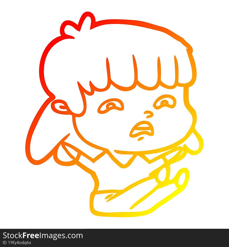 Warm Gradient Line Drawing Cartoon Worried Woman