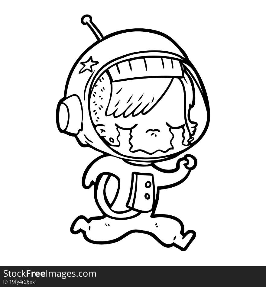 cartoon crying astronaut girl running. cartoon crying astronaut girl running