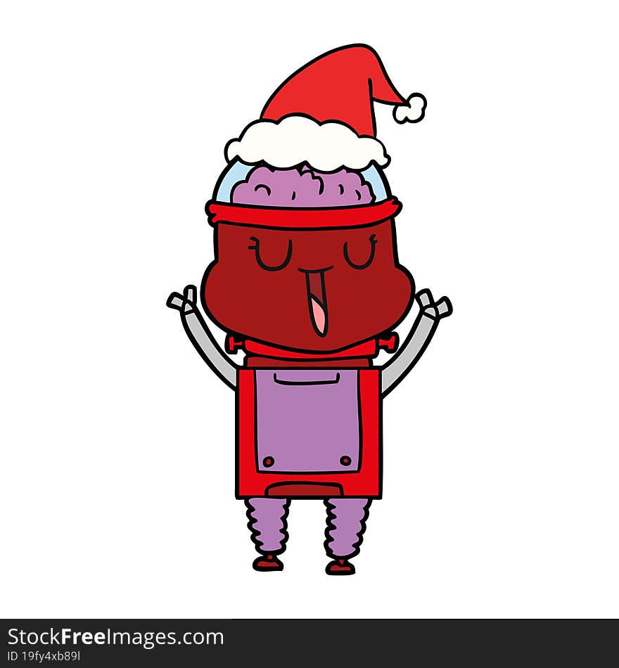 Happy Line Drawing Of A Robot Wearing Santa Hat