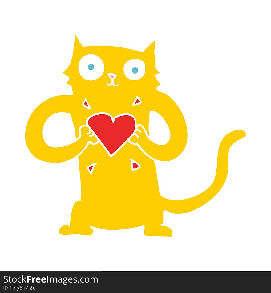 flat color illustration of a cartoon cat with love heart