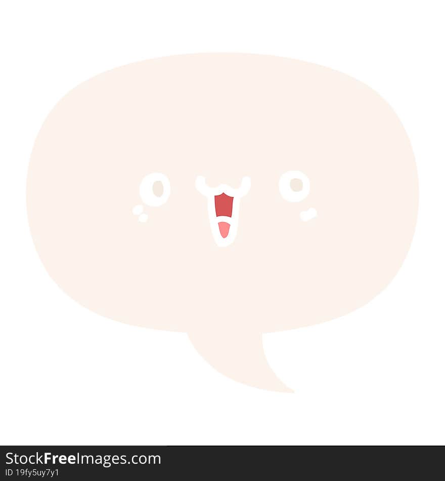 happy cartoon face and speech bubble in retro style