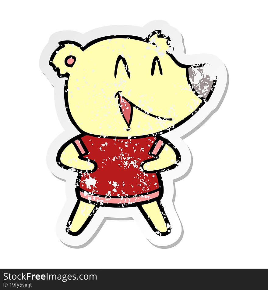 distressed sticker of a laughing bear cartoon