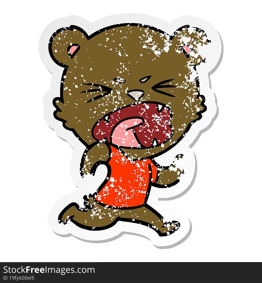 distressed sticker of a angry cartoon bear running