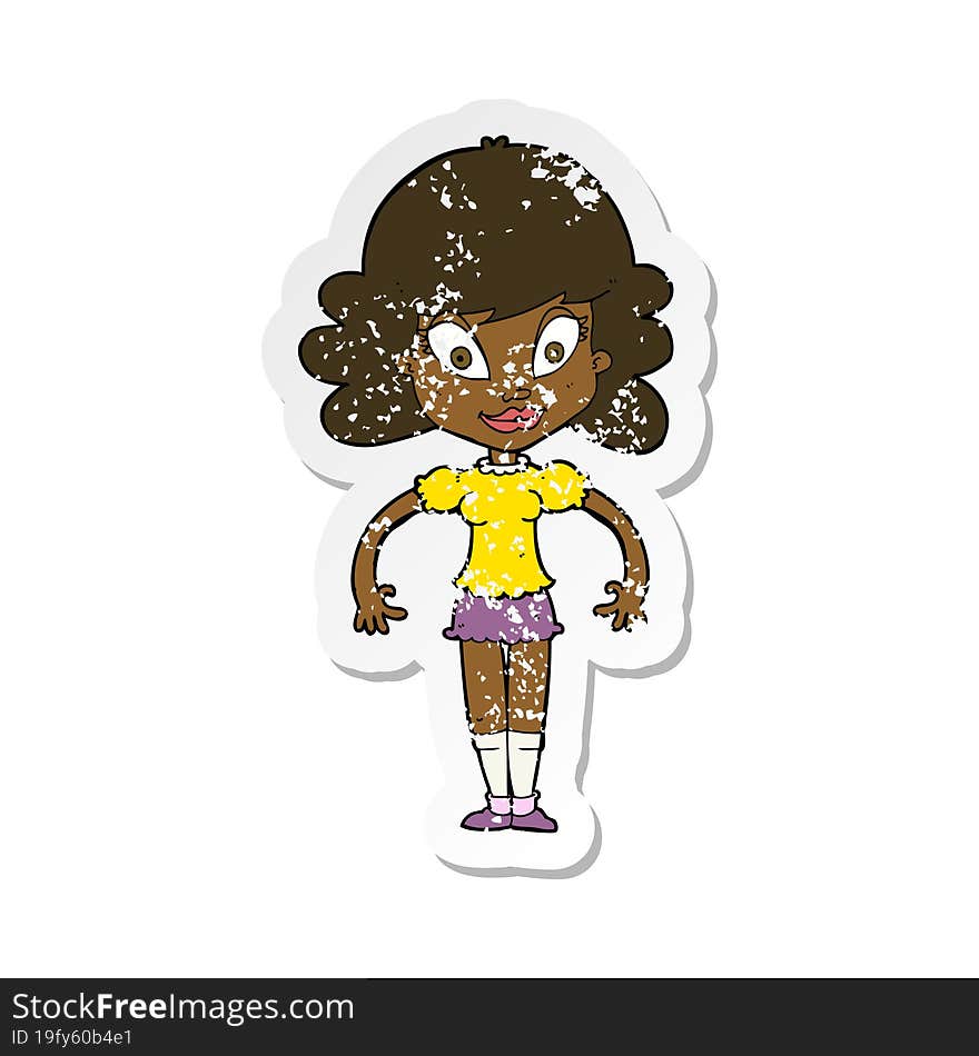 retro distressed sticker of a cartoon pretty woman