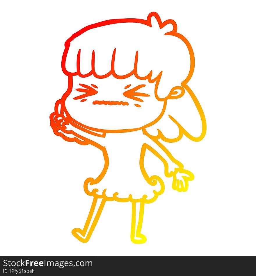 warm gradient line drawing of a cartoon angry girl