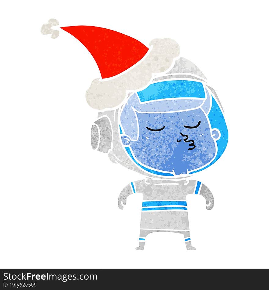 retro cartoon of a confident astronaut wearing santa hat