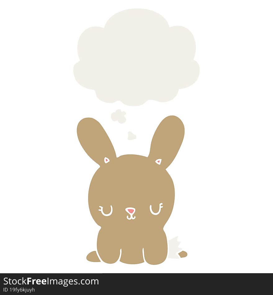 cute cartoon rabbit with thought bubble in retro style