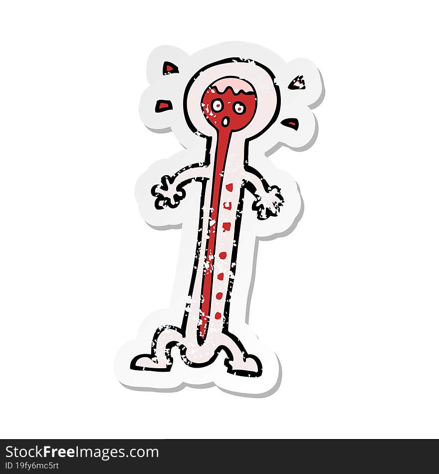 Retro Distressed Sticker Of A Cartoon Hot Thermometer