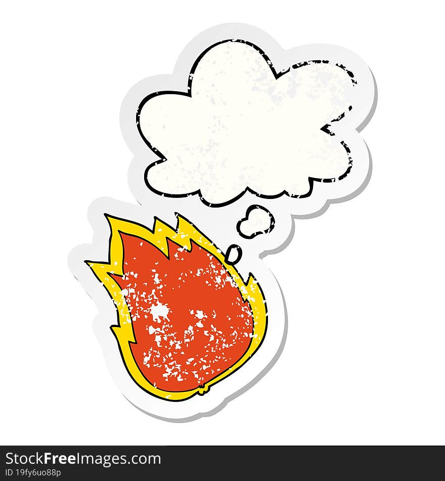 cartoon fire and thought bubble as a distressed worn sticker