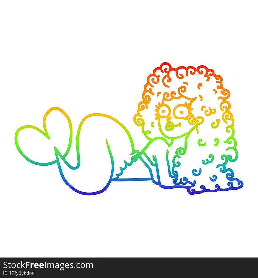 rainbow gradient line drawing of a cartoon mermaid