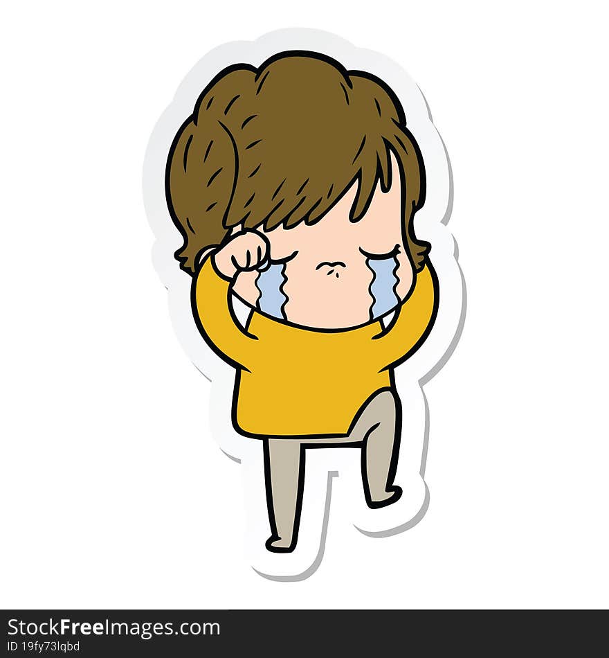 Sticker Of A Cartoon Woman Crying