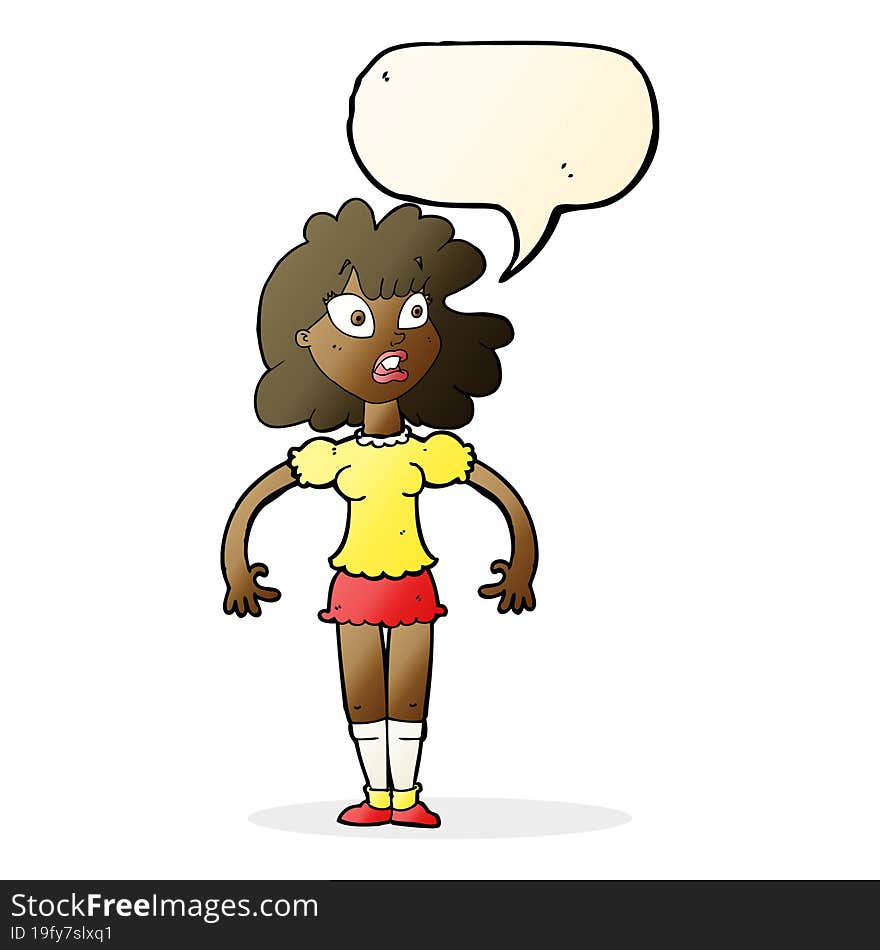 Cartoon Pretty Girl With Shocked Expression With Speech Bubble