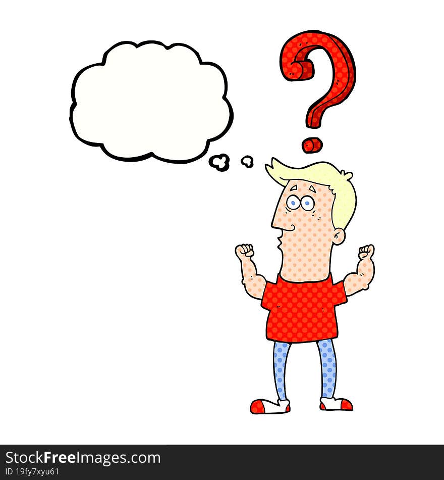 thought bubble cartoon man with question