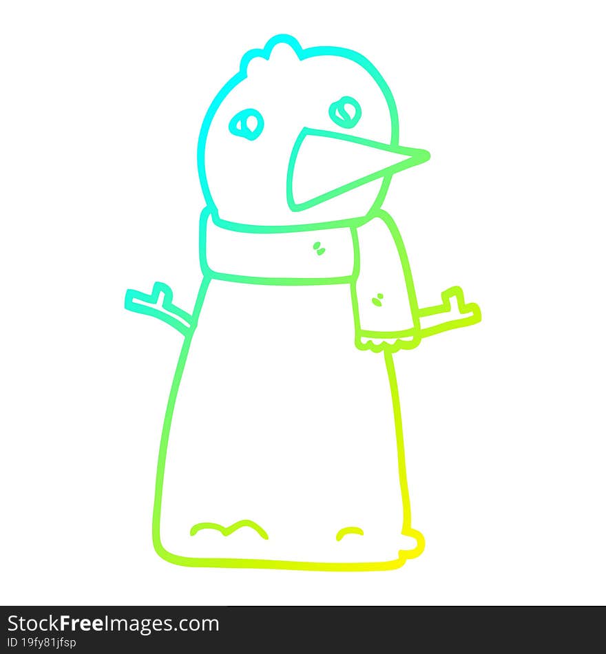 cold gradient line drawing cartoon snowman