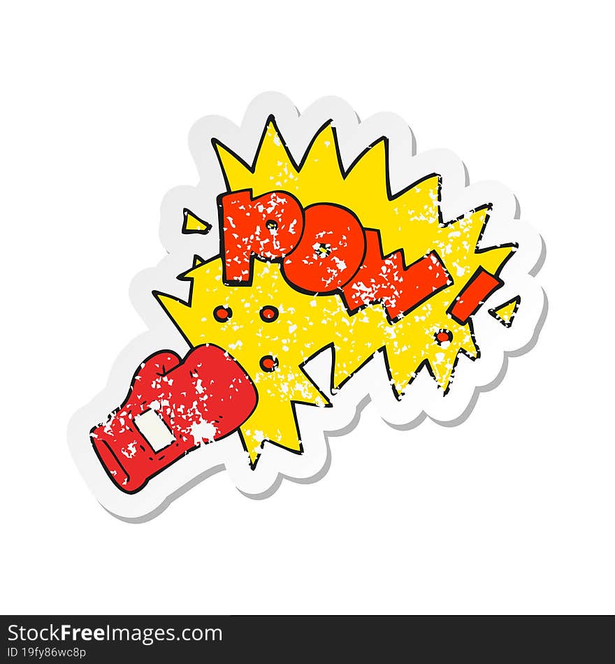 Retro Distressed Sticker Of A Cartoon Boxing Glove Punch