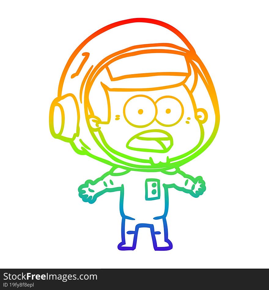 rainbow gradient line drawing cartoon surprised astronaut