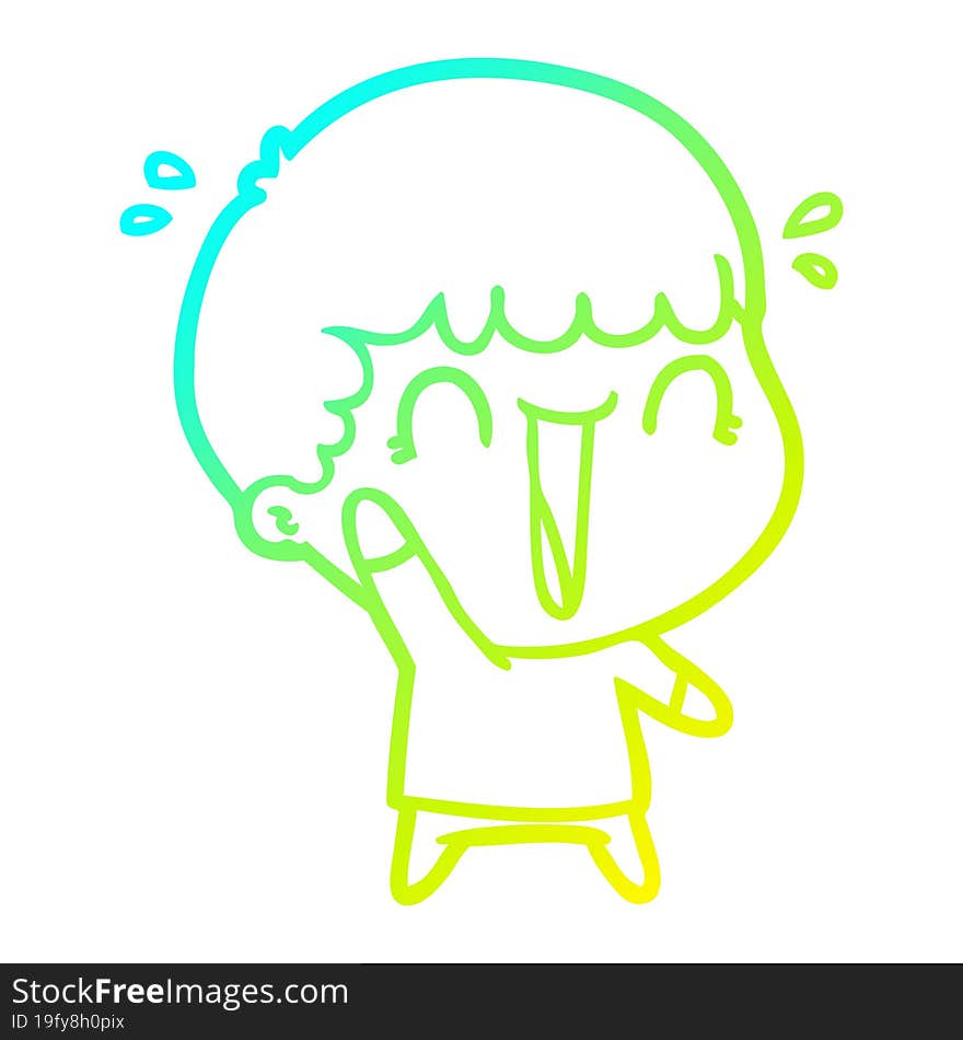 cold gradient line drawing of a laughing cartoon man