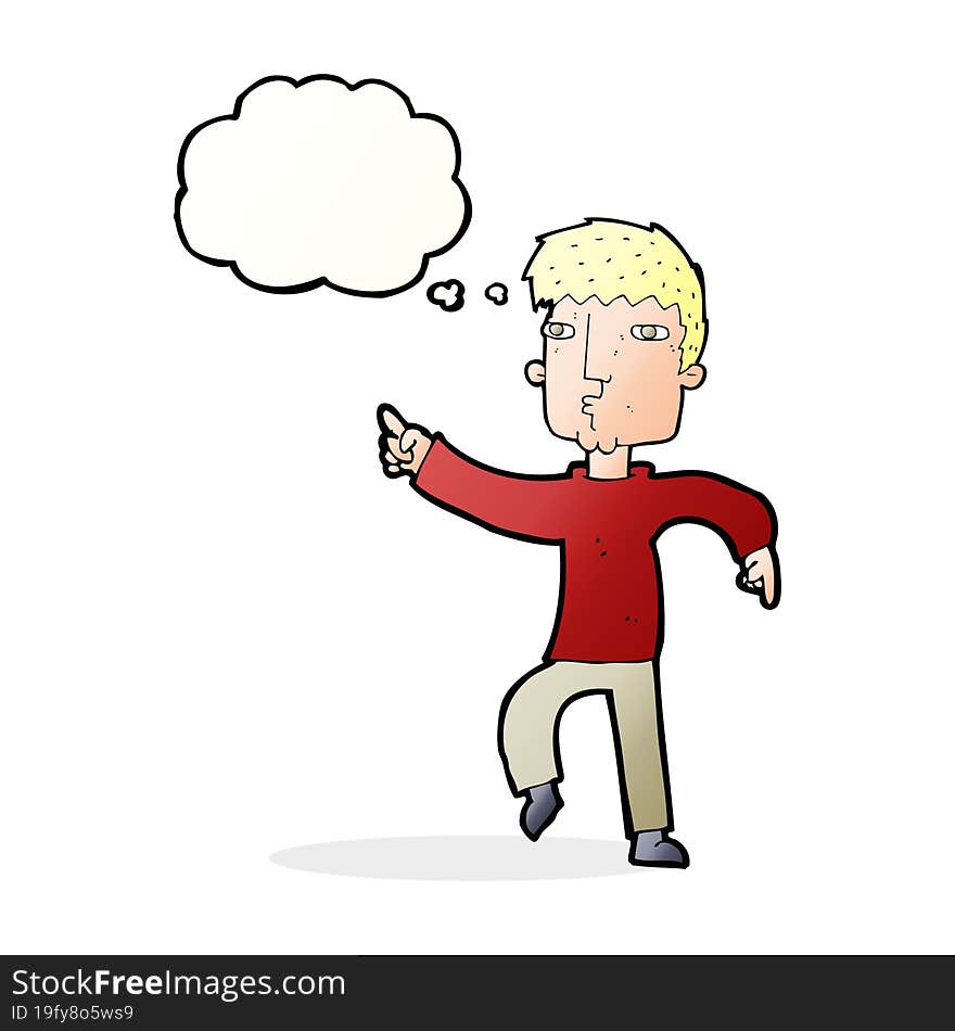 cartoon dancing man with thought bubble