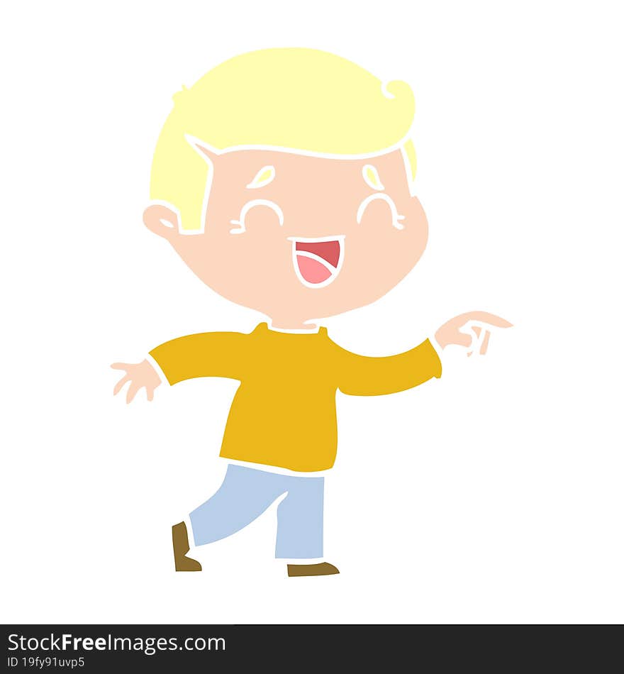 Flat Color Style Cartoon Laughing Man Pointing