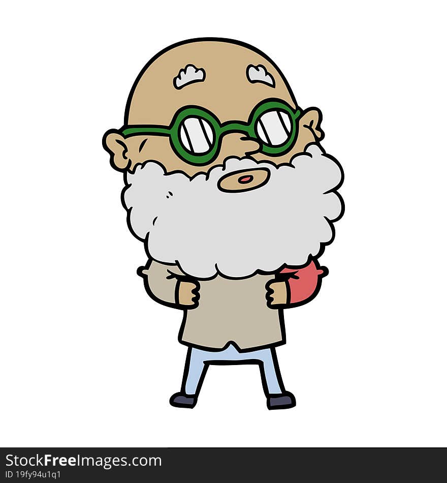 cartoon curious man with beard and glasses. cartoon curious man with beard and glasses