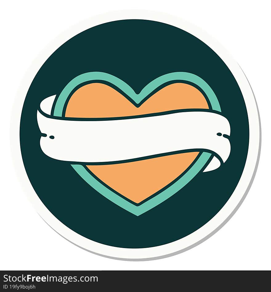 sticker of tattoo in traditional style of a heart and banner. sticker of tattoo in traditional style of a heart and banner