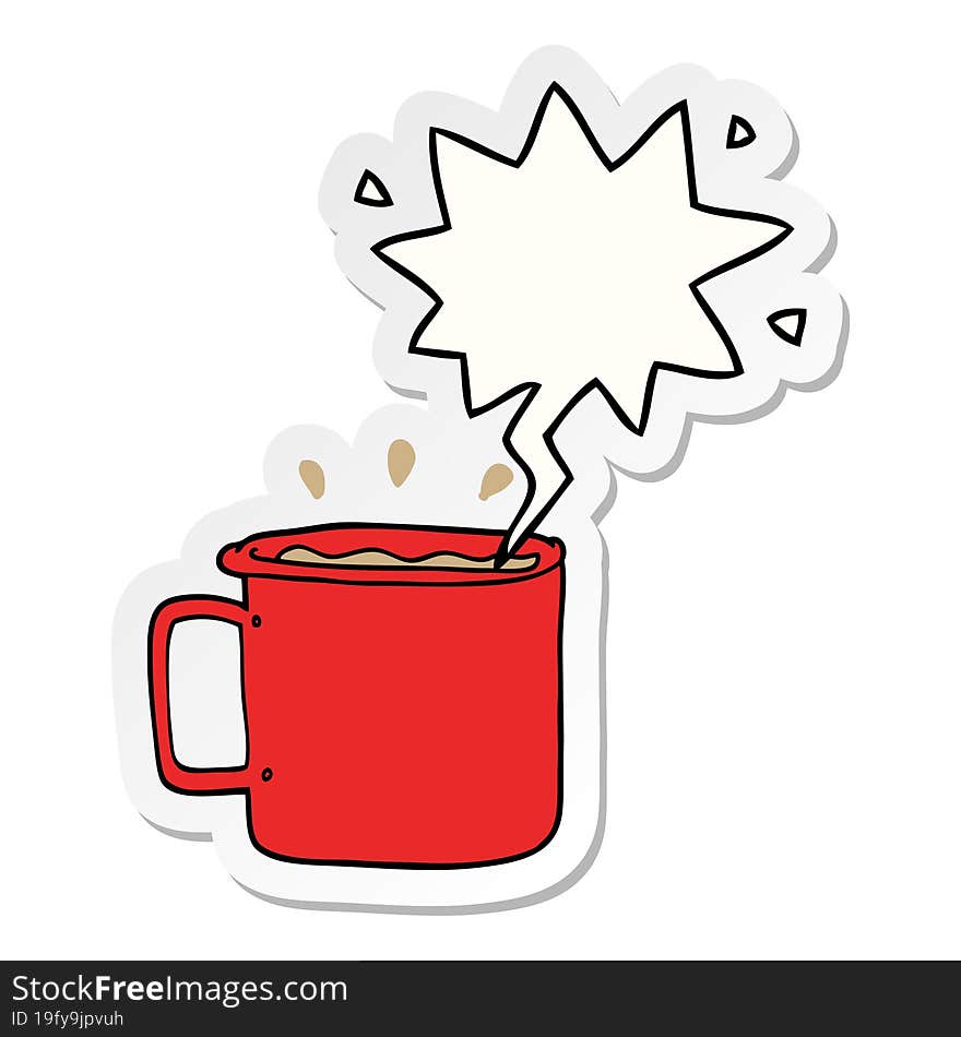 cartoon camping cup of coffee with speech bubble sticker
