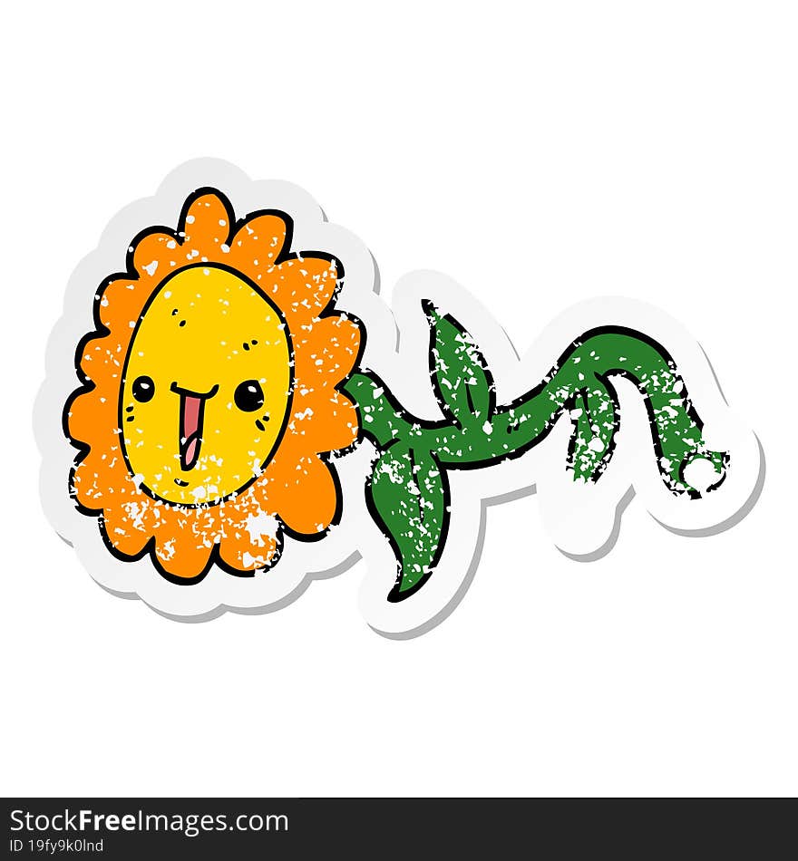 distressed sticker of a cartoon flower