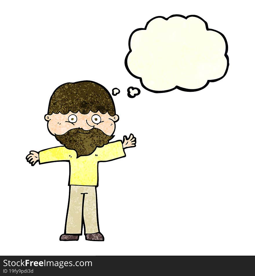 cartoon happy man with beard with thought bubble