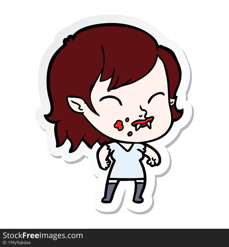 sticker of a cartoon vampire girl with blood on cheek