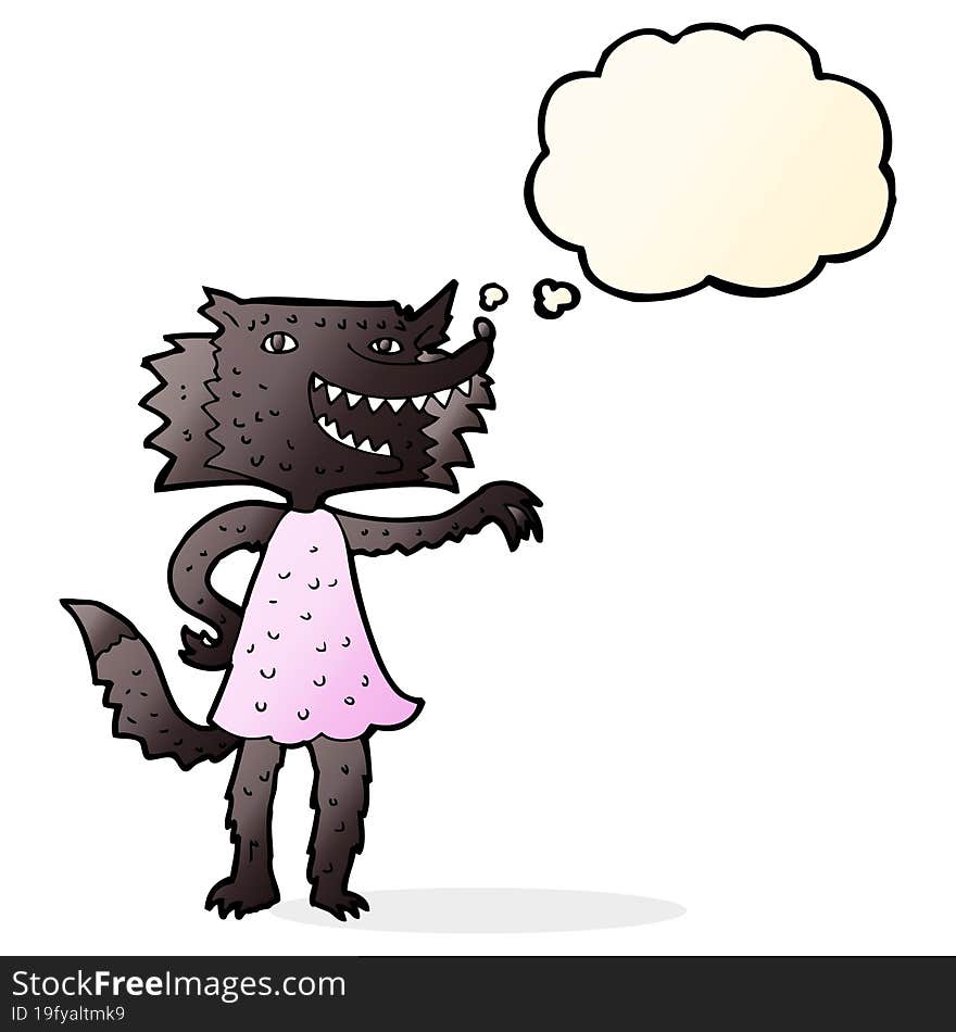 Cartoon Wolf Girl With Thought Bubble