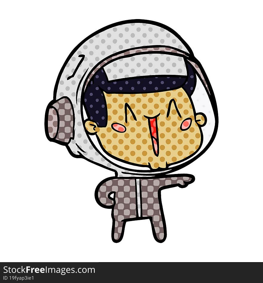 happy cartoon astronaut pointing. happy cartoon astronaut pointing