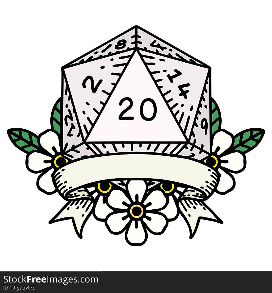 natural 20 critical hit D20 dice roll illustration