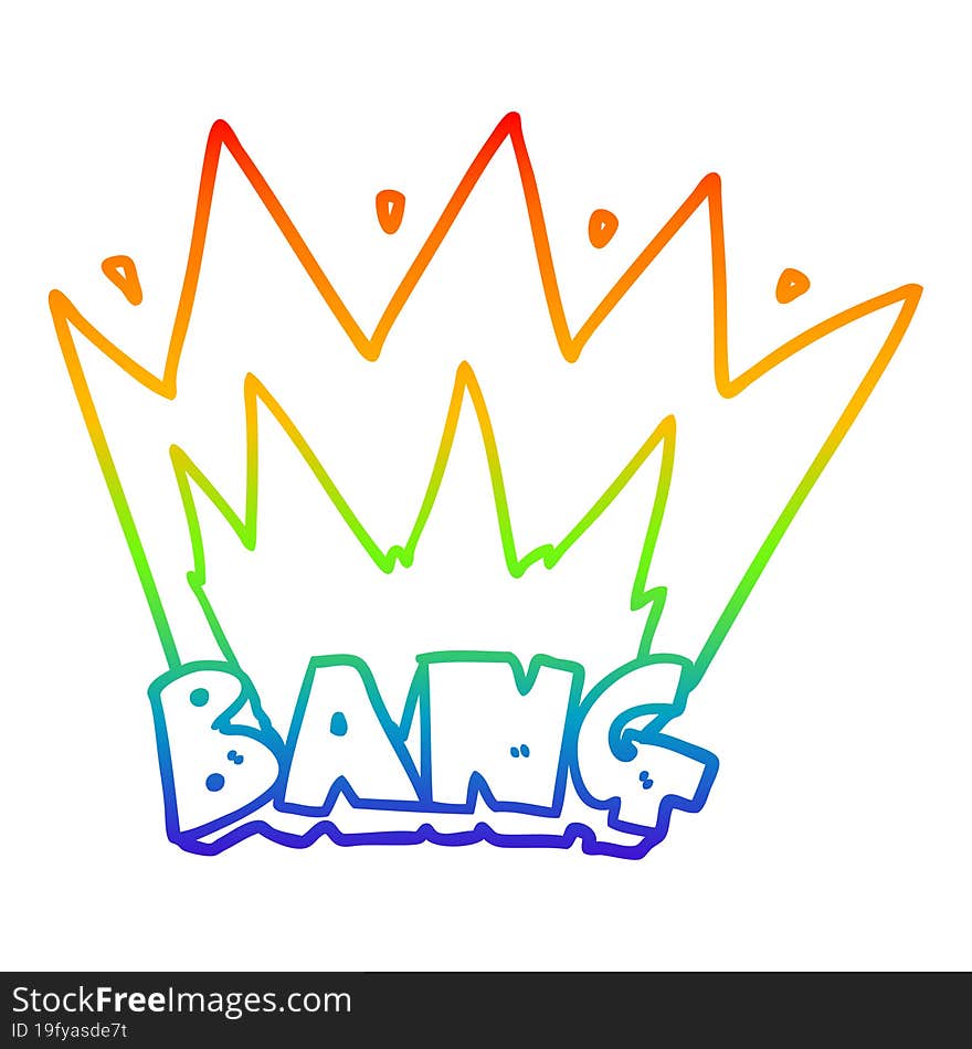 rainbow gradient line drawing of a cartoon bang sign