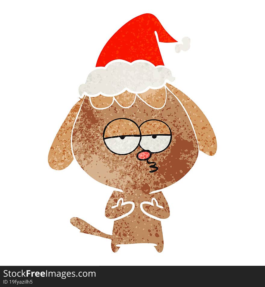 Retro Cartoon Of A Bored Dog Wearing Santa Hat