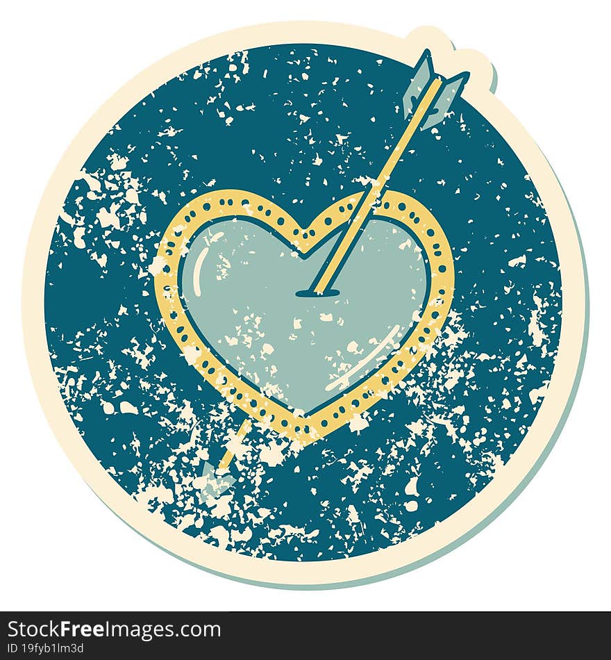 iconic distressed sticker tattoo style image of an arrow and heart. iconic distressed sticker tattoo style image of an arrow and heart