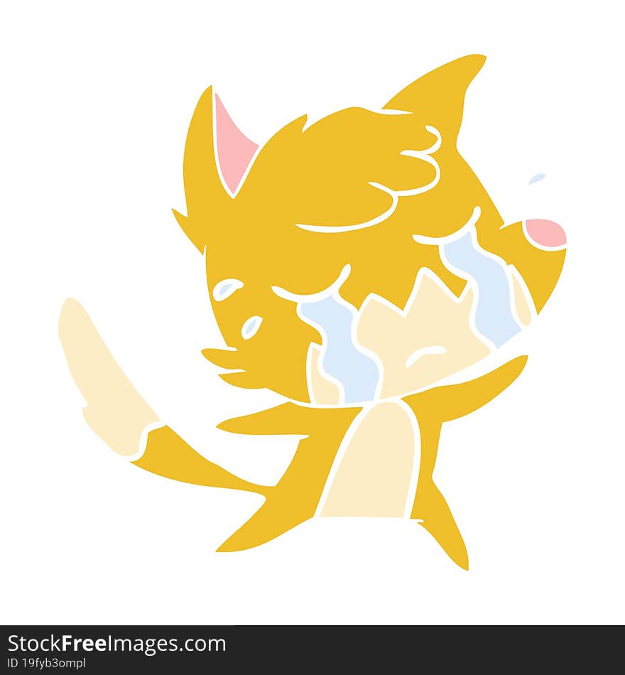 crying fox flat color style cartoon