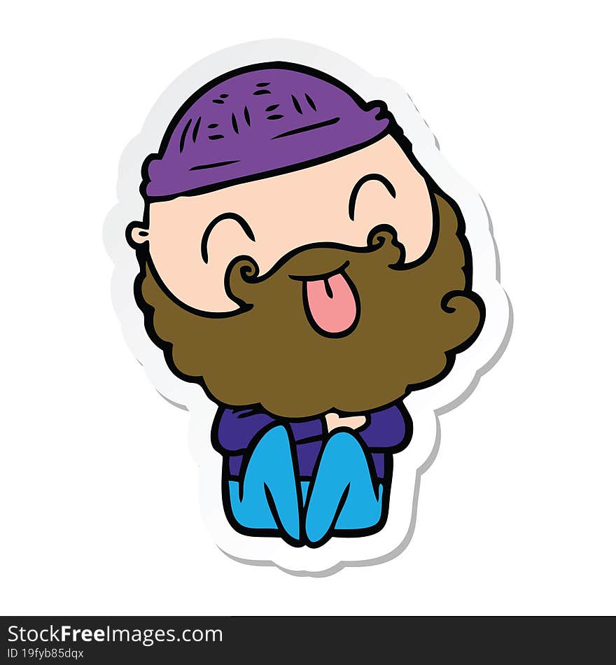 sticker of a man with beard sticking out tongue