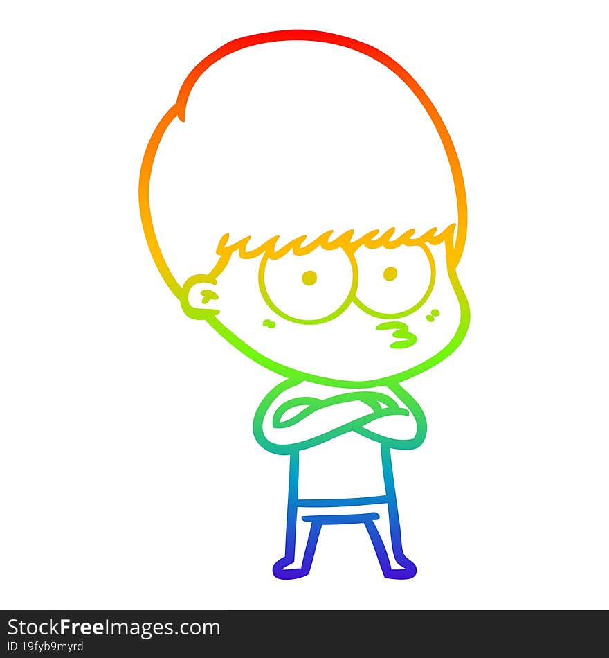 Rainbow Gradient Line Drawing Nervous Cartoon Boy