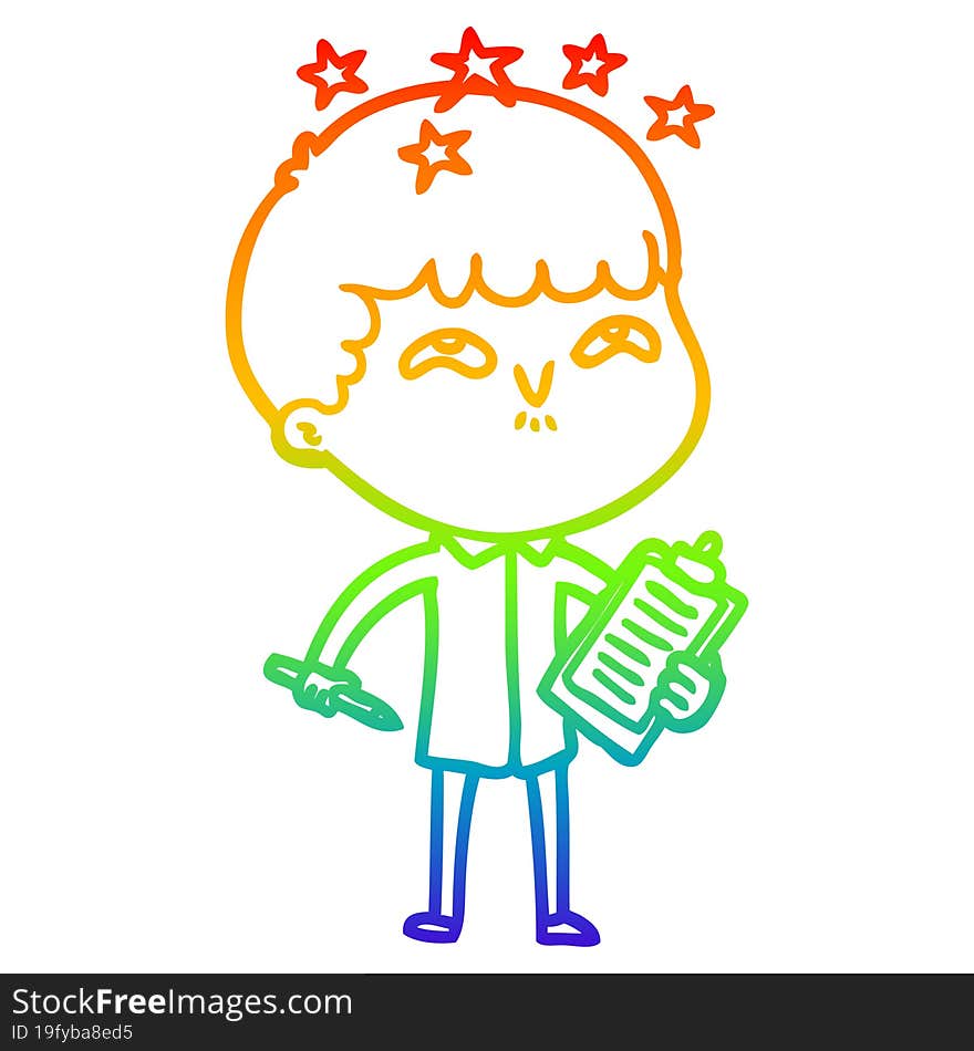 rainbow gradient line drawing cartoon amazed boy