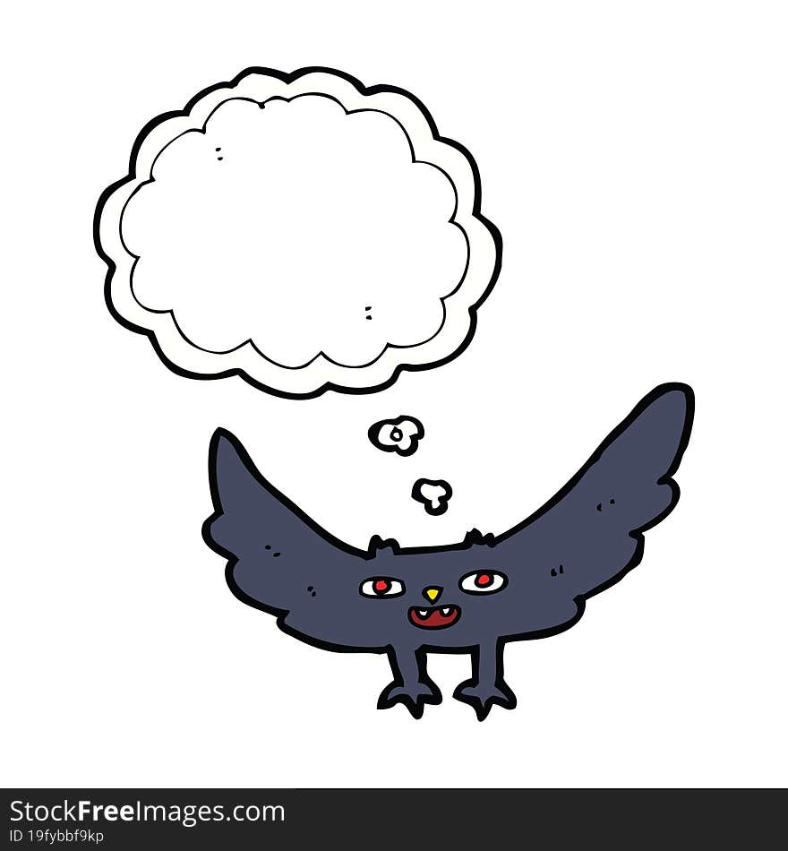 cartoon spooky vampire bat with thought bubble