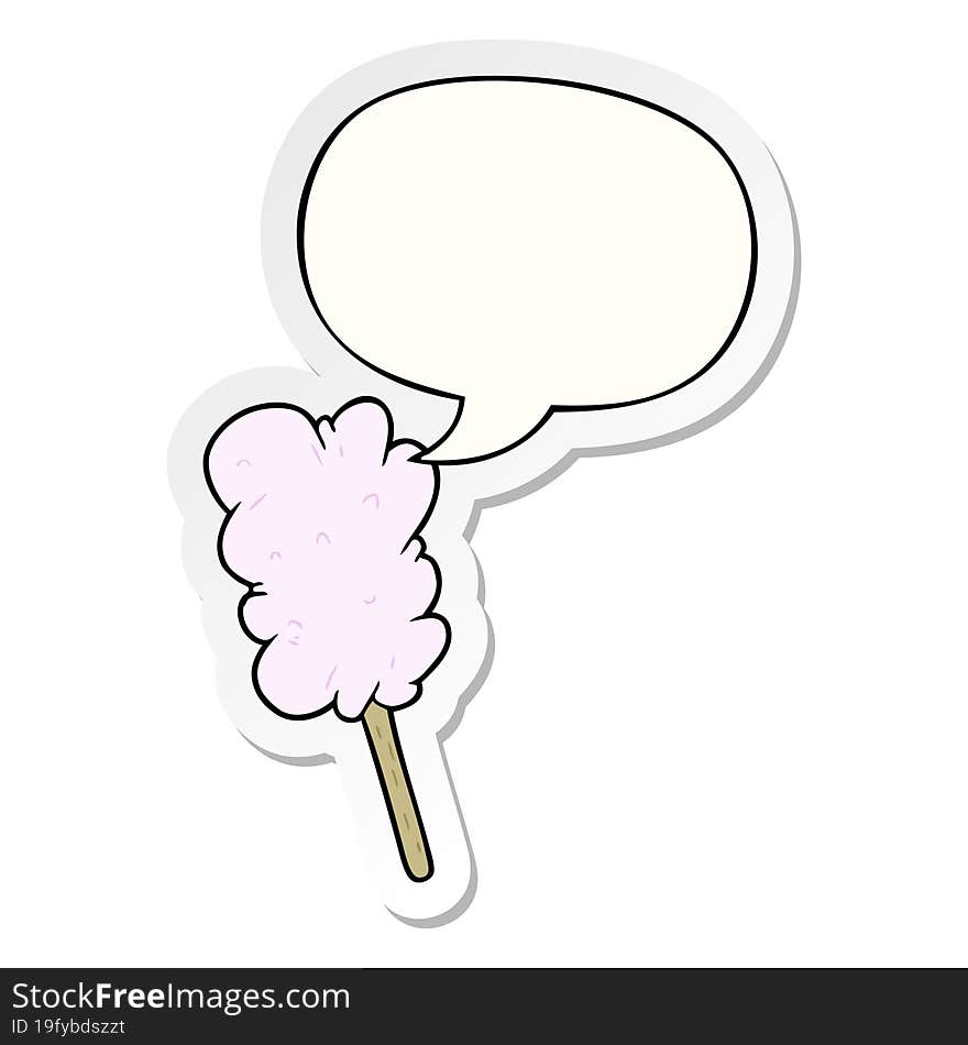 cartoon candy floss on stick and speech bubble sticker