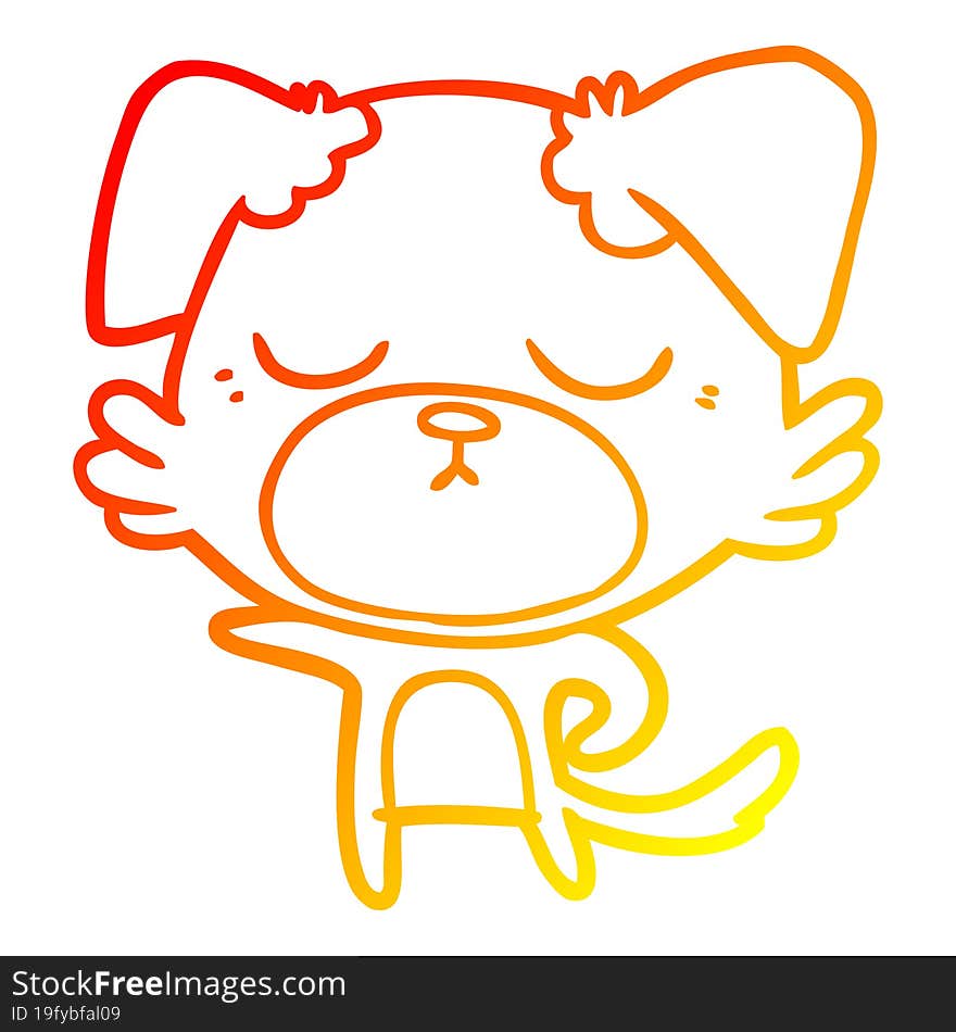 warm gradient line drawing of a cute cartoon dog