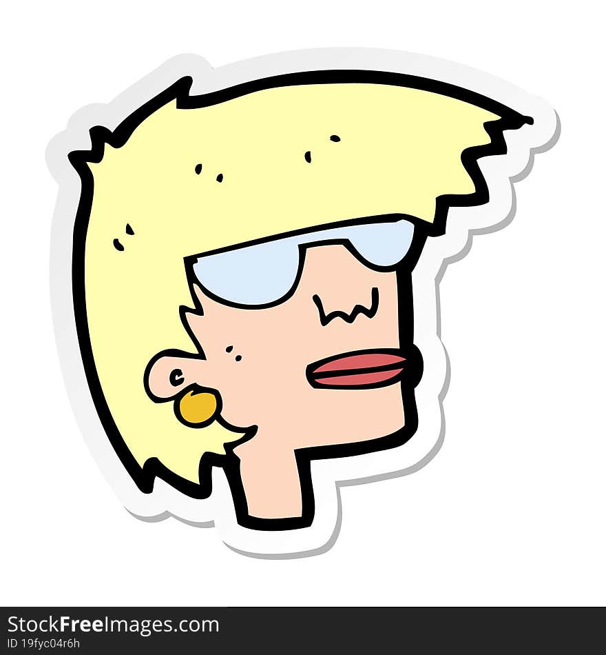 sticker of a cartoon female face with glasses